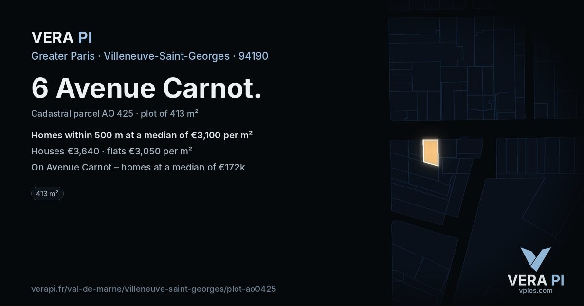 6 Avenue Carnot, Villeneuve-Saint-Georges at night – the plot lit, the parcels around coloured by the prices near them