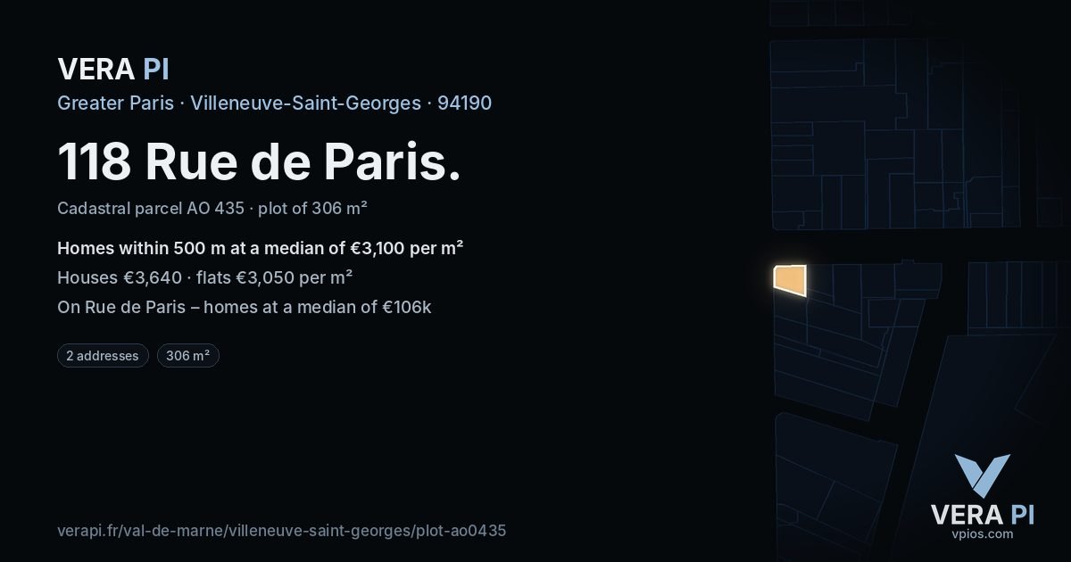 118 Rue de Paris, Villeneuve-Saint-Georges at night – the plot lit, the parcels around coloured by the prices near them
