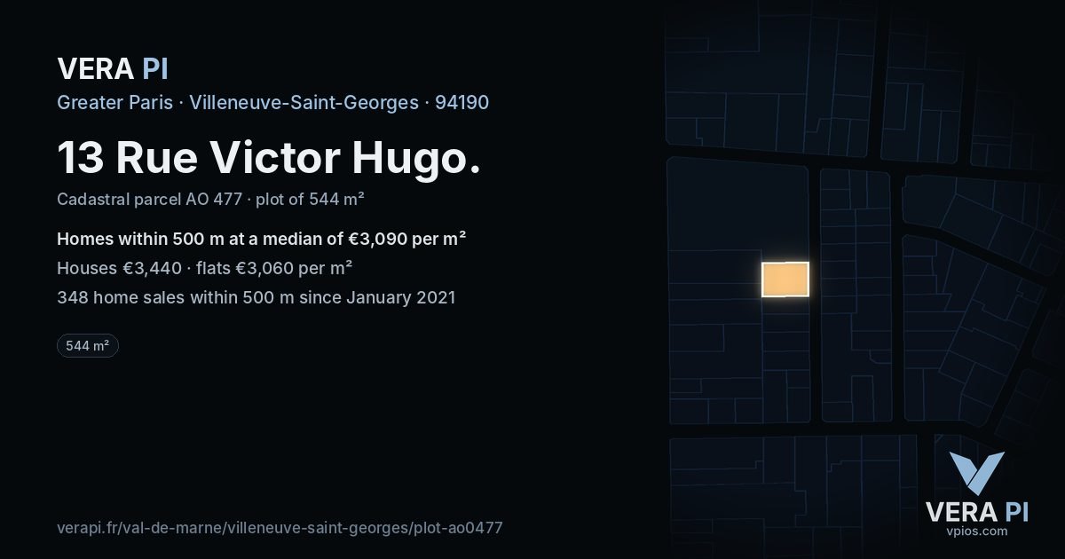 13 Rue Victor Hugo, Villeneuve-Saint-Georges at night – the plot lit, the parcels around coloured by the prices near them