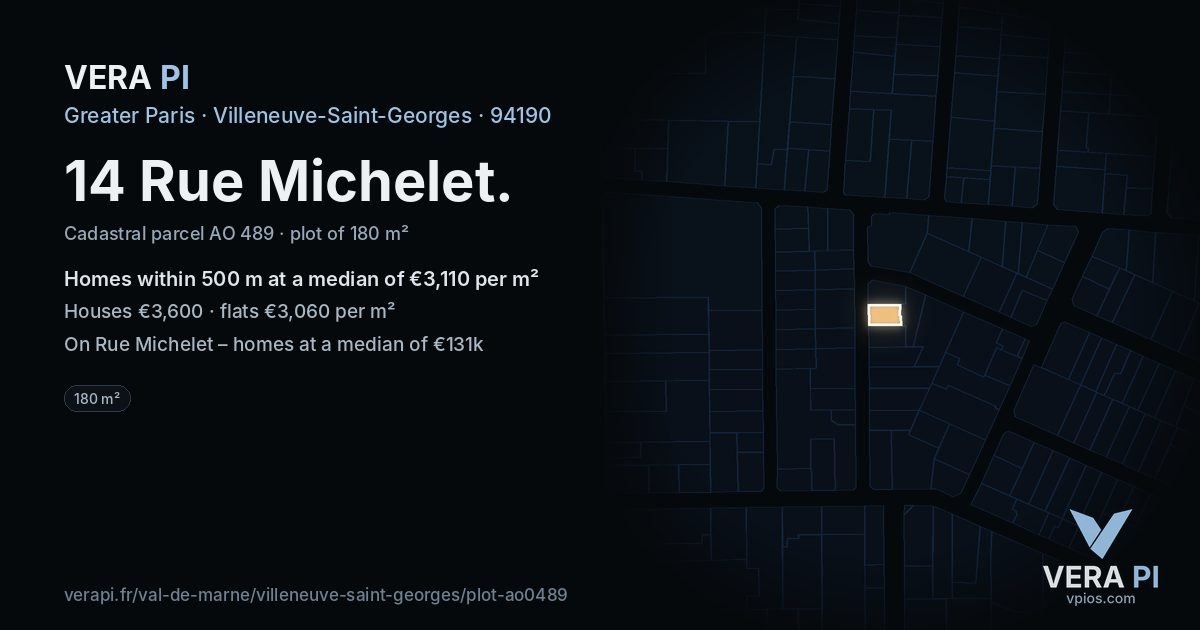 14 Rue Michelet, Villeneuve-Saint-Georges at night – the plot lit, the parcels around coloured by the prices near them