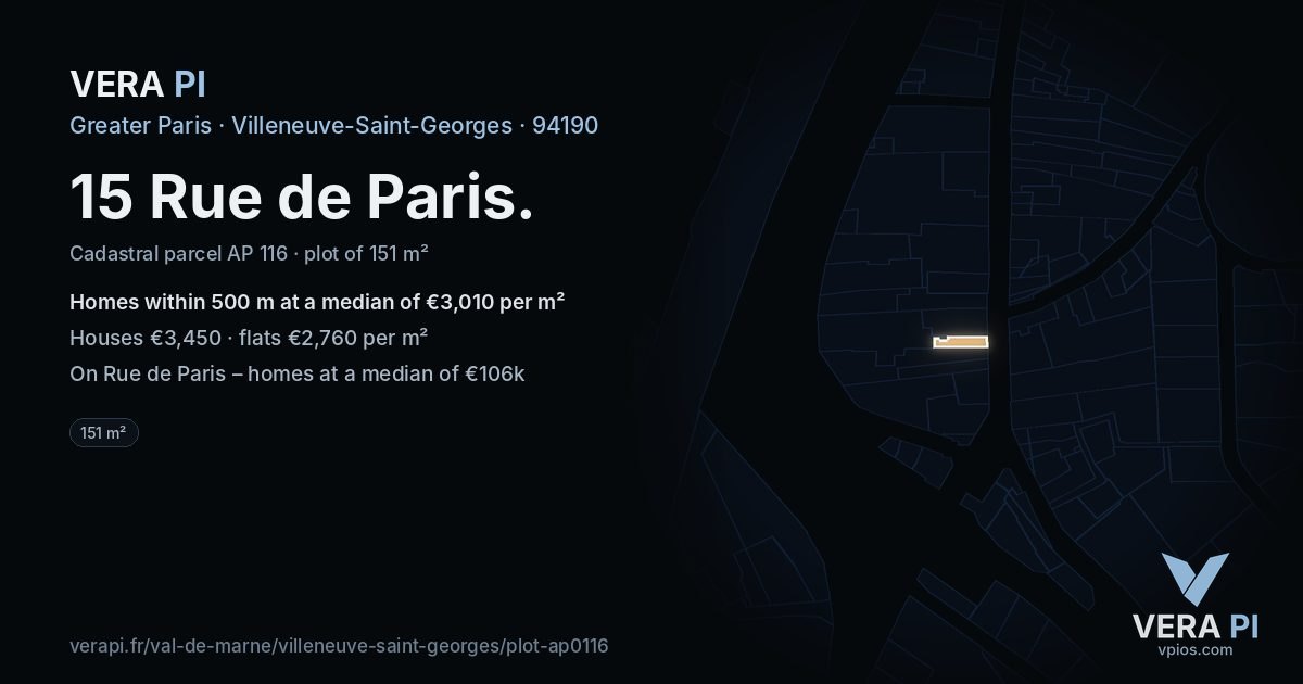 15 Rue de Paris, Villeneuve-Saint-Georges at night – the plot lit, the parcels around coloured by the prices near them