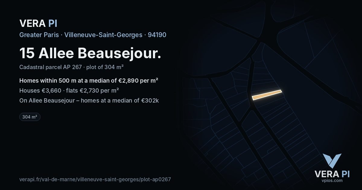 15 Allee Beausejour, Villeneuve-Saint-Georges at night – the plot lit, the parcels around coloured by the prices near them