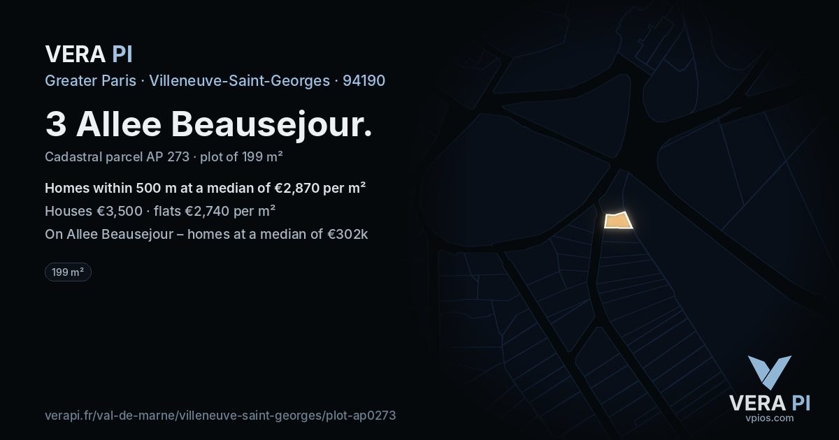 3 Allee Beausejour, Villeneuve-Saint-Georges at night – the plot lit, the parcels around coloured by the prices near them