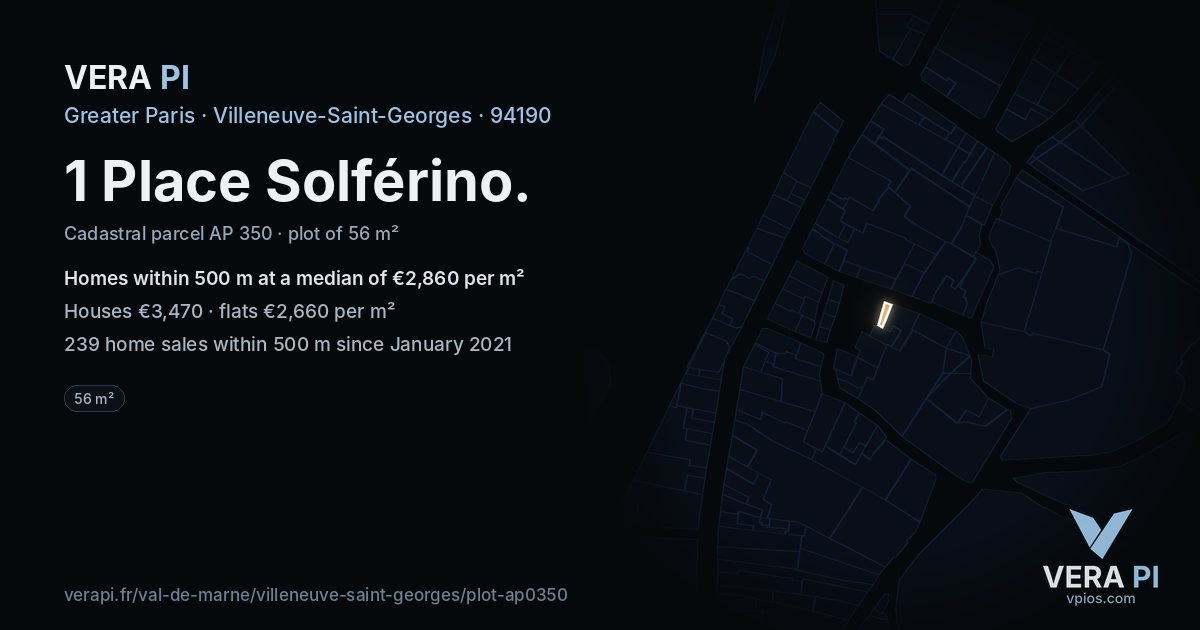 1 Place Solférino, Villeneuve-Saint-Georges at night – the plot lit, the parcels around coloured by the prices near them