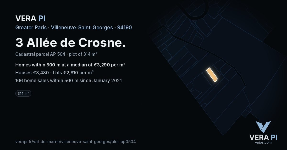 3 Allée de Crosne, Villeneuve-Saint-Georges at night – the plot lit, the parcels around coloured by the prices near them