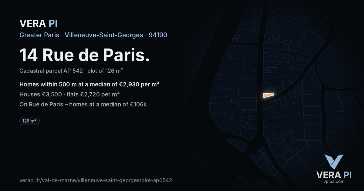 14 Rue de Paris, Villeneuve-Saint-Georges at night – the plot lit, the parcels around coloured by the prices near them