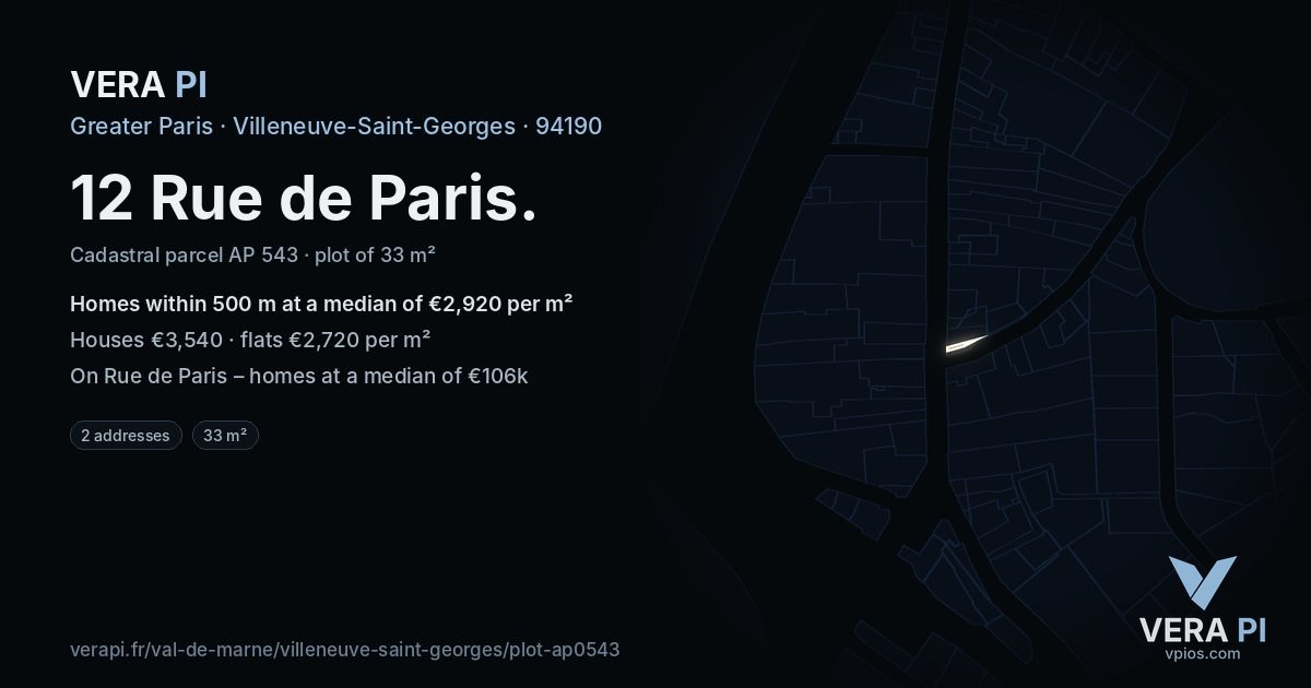 12 Rue de Paris, Villeneuve-Saint-Georges at night – the plot lit, the parcels around coloured by the prices near them