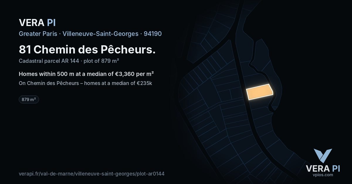 81 Chemin des Pêcheurs, Villeneuve-Saint-Georges at night – the plot lit, the parcels around coloured by the prices near them