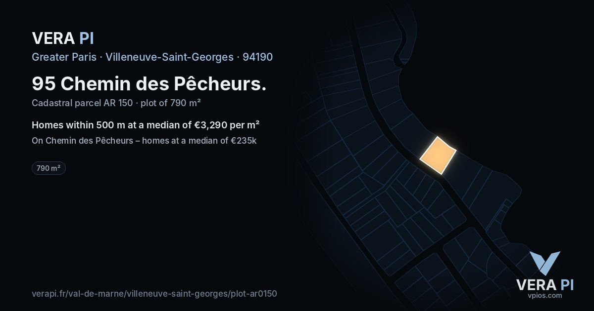 95 Chemin des Pêcheurs, Villeneuve-Saint-Georges at night – the plot lit, the parcels around coloured by the prices near them