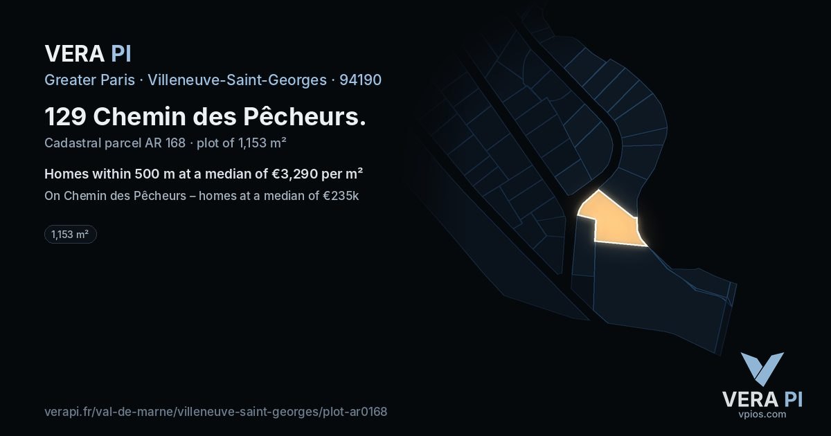 129 Chemin des Pêcheurs, Villeneuve-Saint-Georges at night – the plot lit, the parcels around coloured by the prices near them