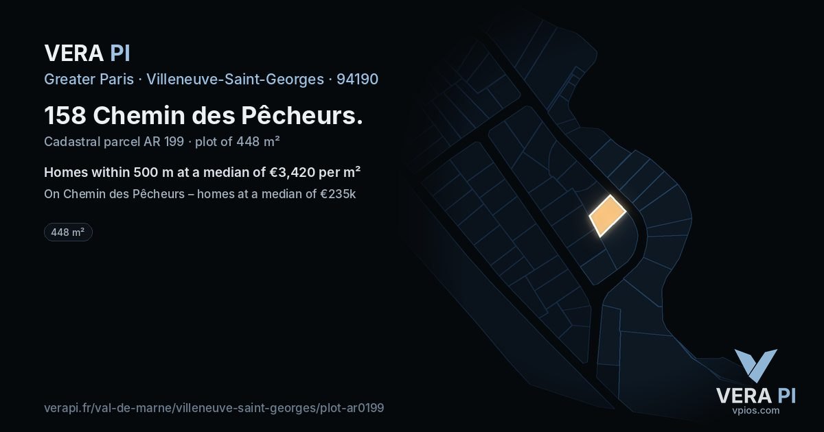 158 Chemin des Pêcheurs, Villeneuve-Saint-Georges at night – the plot lit, the parcels around coloured by the prices near them