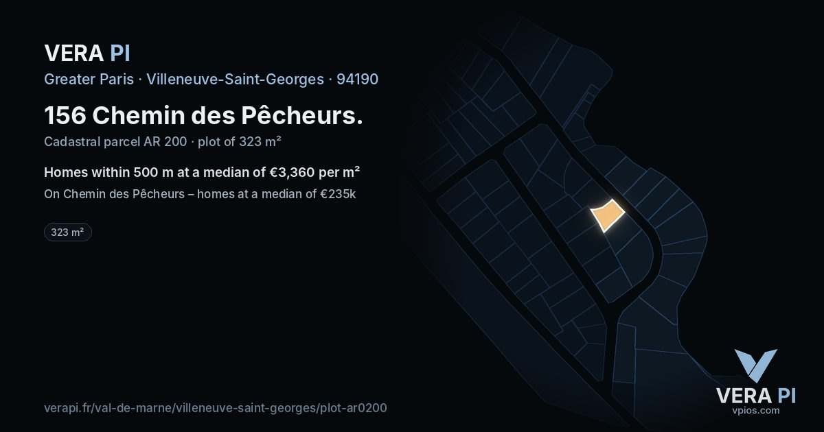 156 Chemin des Pêcheurs, Villeneuve-Saint-Georges at night – the plot lit, the parcels around coloured by the prices near them