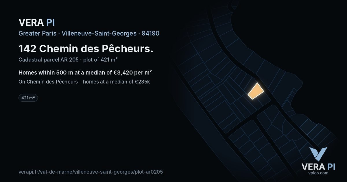 142 Chemin des Pêcheurs, Villeneuve-Saint-Georges at night – the plot lit, the parcels around coloured by the prices near them