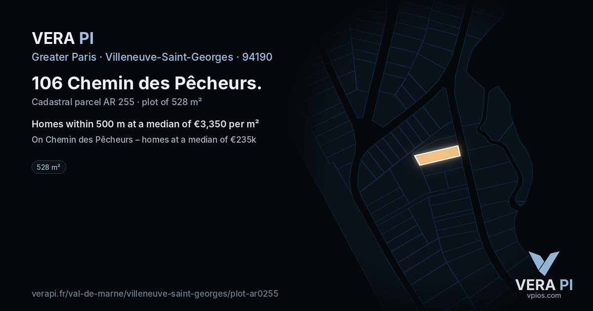 106 Chemin des Pêcheurs, Villeneuve-Saint-Georges at night – the plot lit, the parcels around coloured by the prices near them