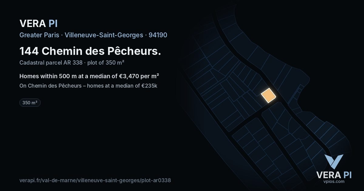 144 Chemin des Pêcheurs, Villeneuve-Saint-Georges at night – the plot lit, the parcels around coloured by the prices near them