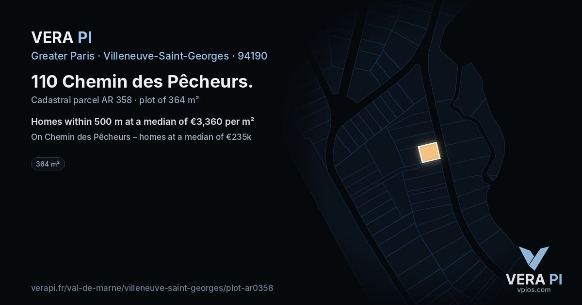110 Chemin des Pêcheurs, Villeneuve-Saint-Georges at night – the plot lit, the parcels around coloured by the prices near them