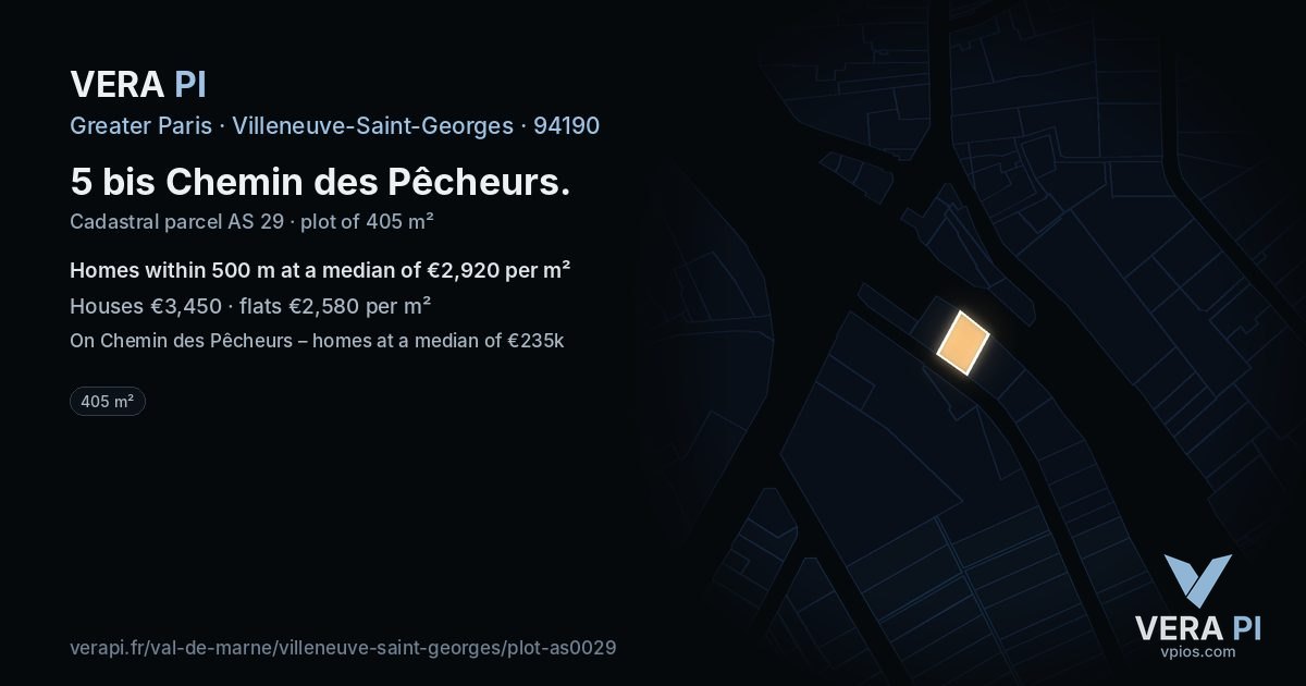 5 bis Chemin des Pêcheurs, Villeneuve-Saint-Georges at night – the plot lit, the parcels around coloured by the prices near them