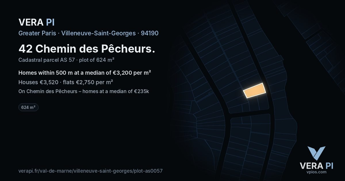 42 Chemin des Pêcheurs, Villeneuve-Saint-Georges at night – the plot lit, the parcels around coloured by the prices near them