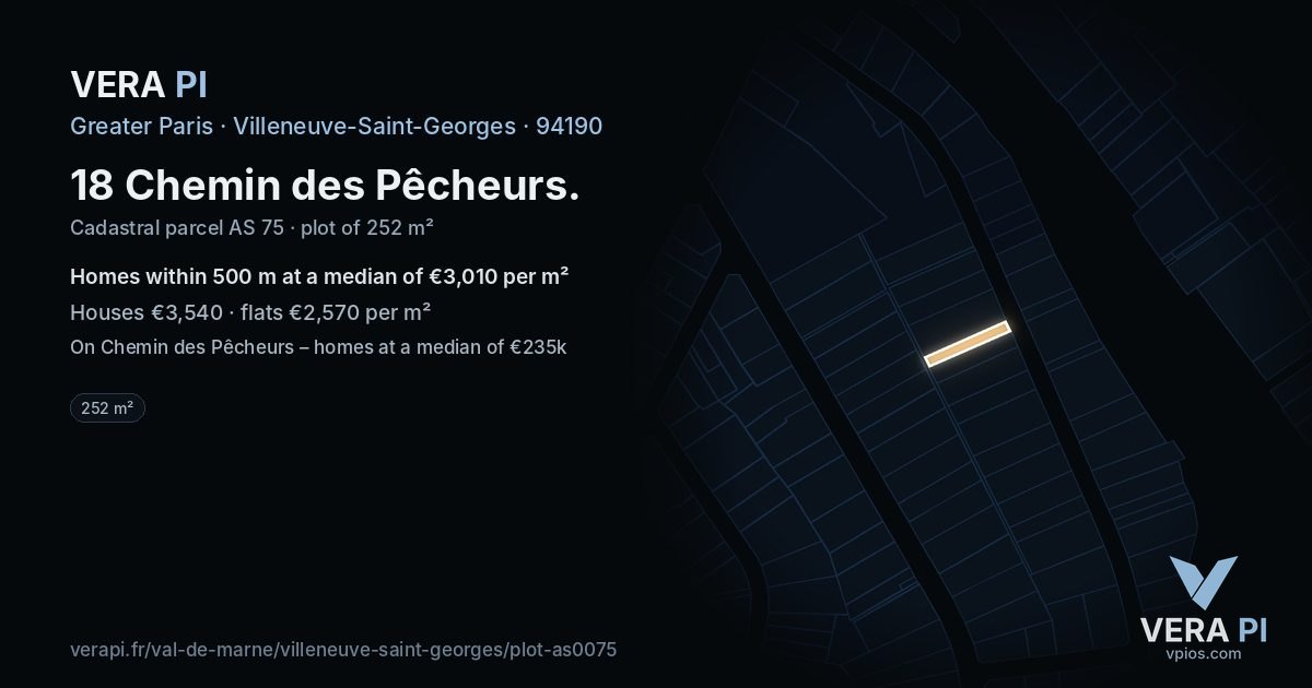 18 Chemin des Pêcheurs, Villeneuve-Saint-Georges at night – the plot lit, the parcels around coloured by the prices near them