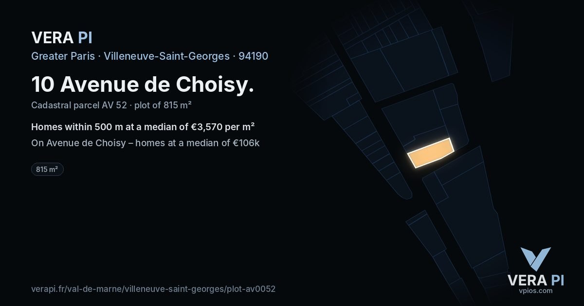 10 Avenue de Choisy, Villeneuve-Saint-Georges at night – the plot lit, the parcels around coloured by the prices near them