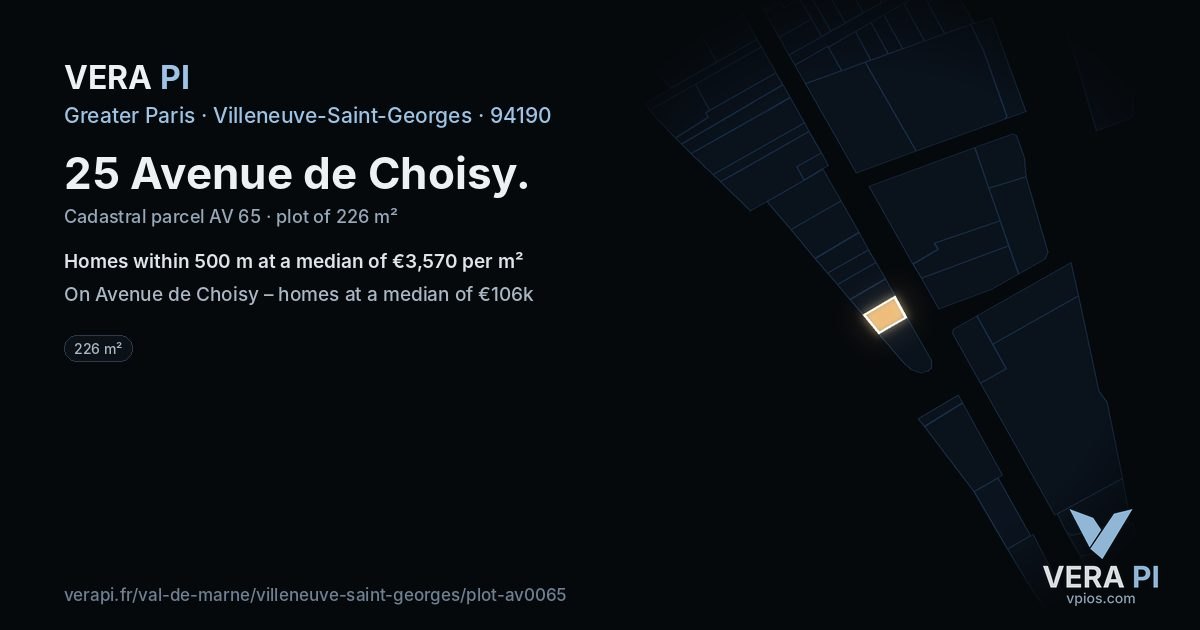 25 Avenue de Choisy, Villeneuve-Saint-Georges at night – the plot lit, the parcels around coloured by the prices near them
