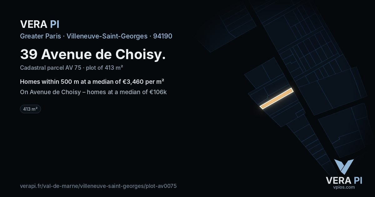 39 Avenue de Choisy, Villeneuve-Saint-Georges at night – the plot lit, the parcels around coloured by the prices near them