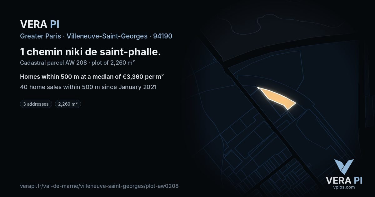 1 chemin niki de saint-phalle, Villeneuve-Saint-Georges at night – the plot lit, the parcels around coloured by the prices near them