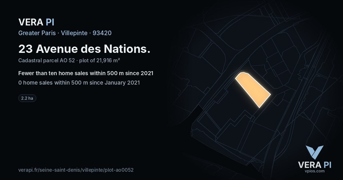 23 Avenue des Nations, Villepinte at night – the plot lit, the parcels around coloured by the prices near them