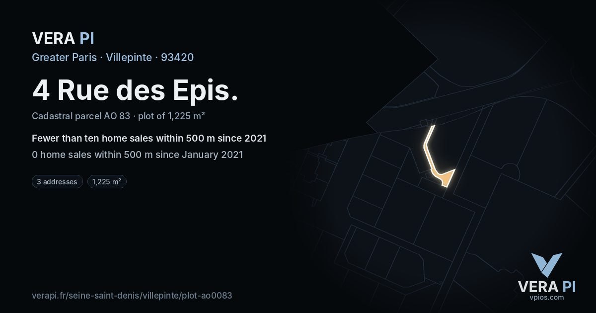 4 Rue des Epis, Villepinte at night – the plot lit, the parcels around coloured by the prices near them