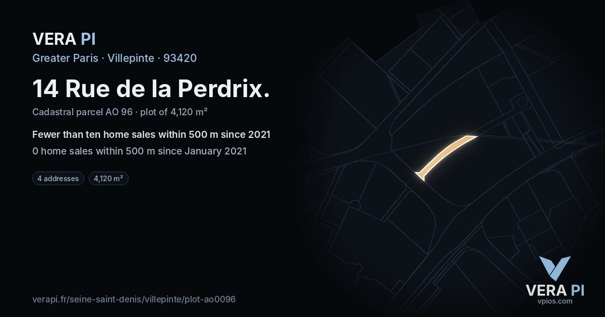 14 Rue de la Perdrix, Villepinte at night – the plot lit, the parcels around coloured by the prices near them