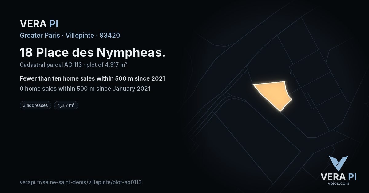 18 Place des Nympheas, Villepinte at night – the plot lit, the parcels around coloured by the prices near them