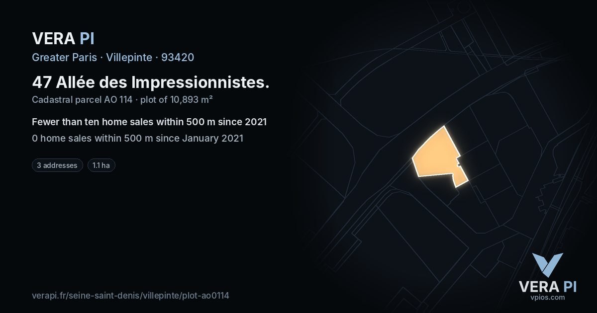 47 Allée des Impressionnistes, Villepinte at night – the plot lit, the parcels around coloured by the prices near them