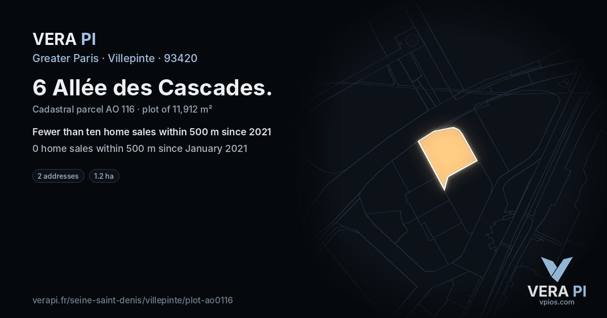 6 Allée des Cascades, Villepinte at night – the plot lit, the parcels around coloured by the prices near them
