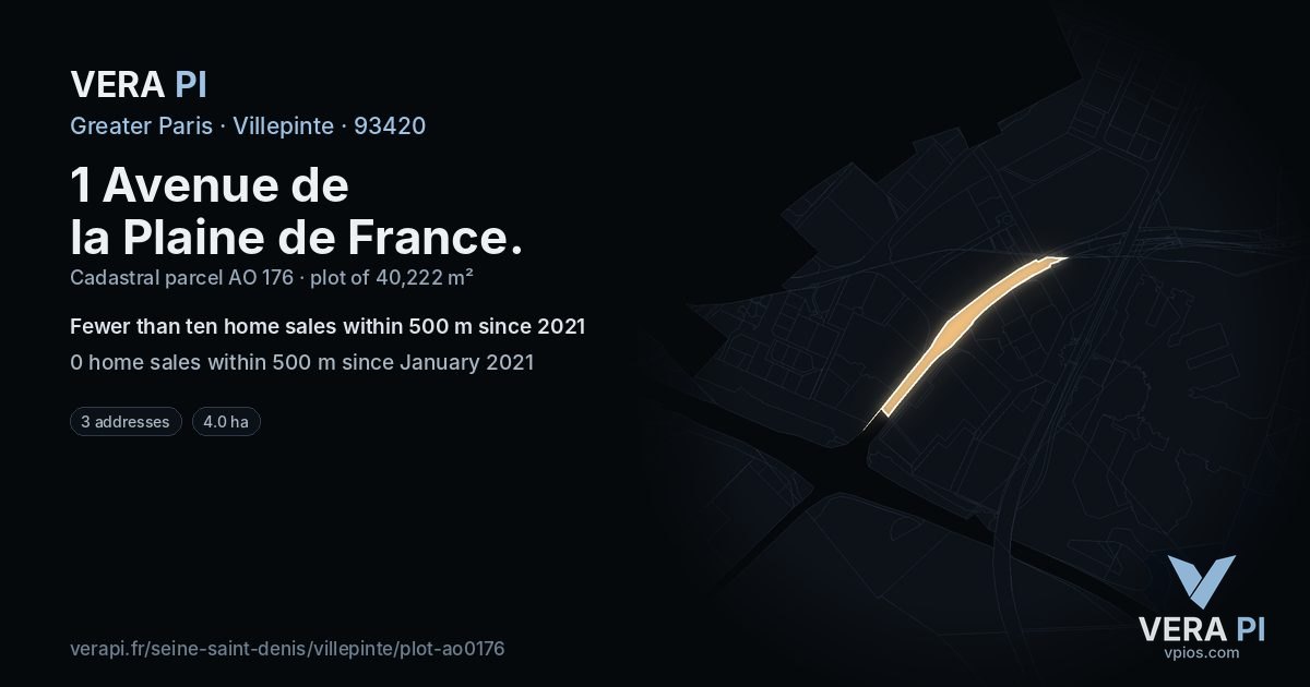 1 Avenue de la Plaine de France, Villepinte at night – the plot lit, the parcels around coloured by the prices near them