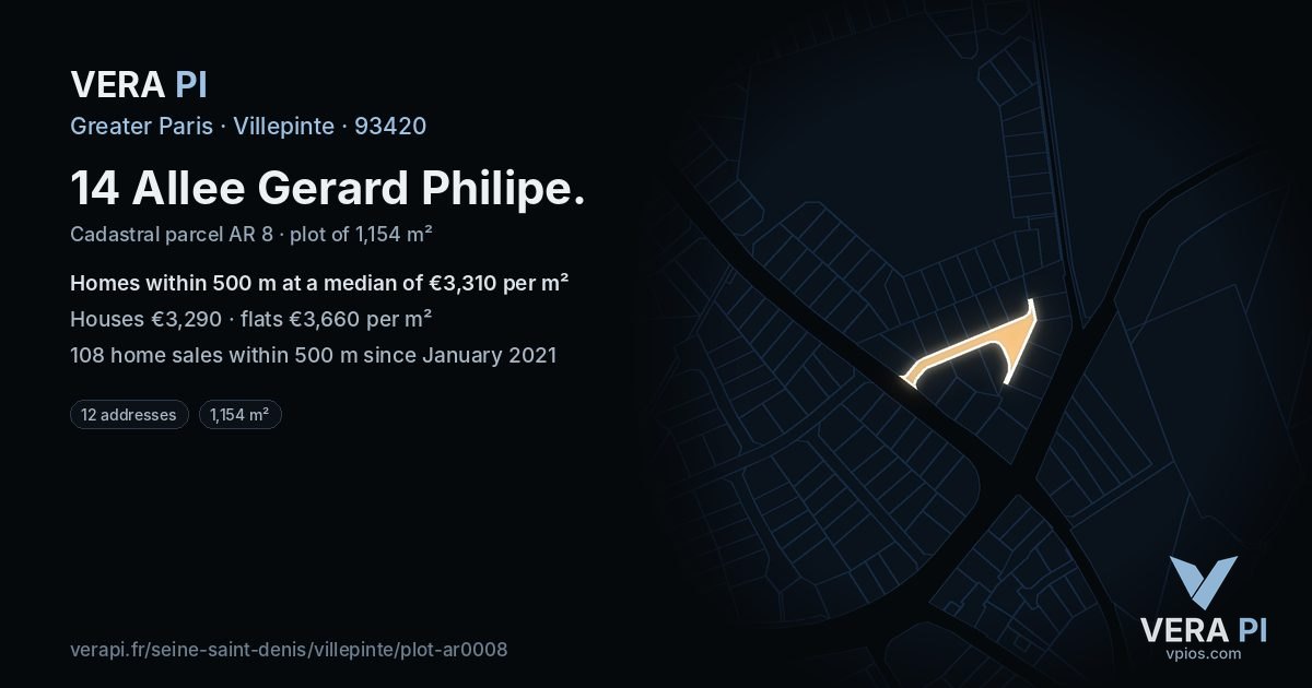 14 Allee Gerard Philipe, Villepinte at night – the plot lit, the parcels around coloured by the prices near them