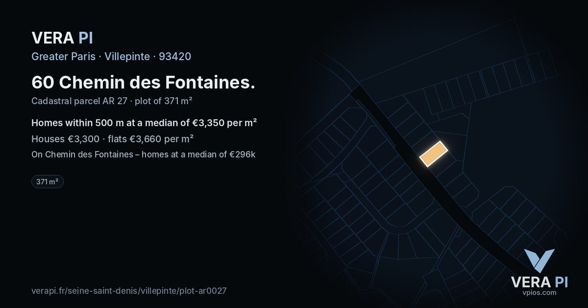 60 Chemin des Fontaines, Villepinte at night – the plot lit, the parcels around coloured by the prices near them