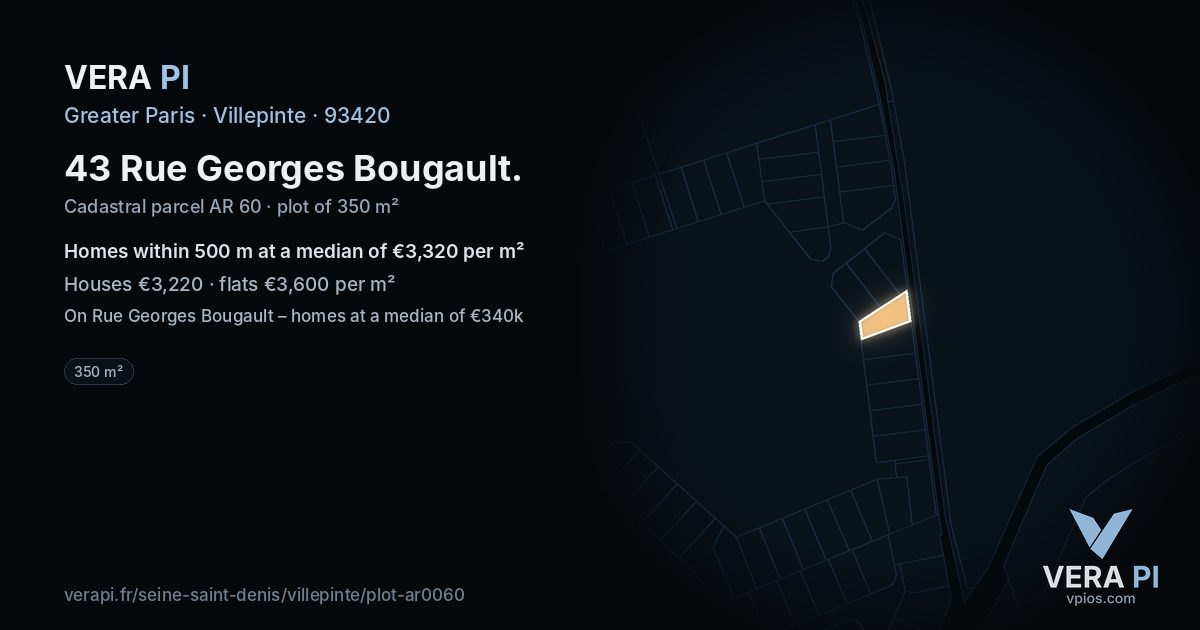 43 Rue Georges Bougault, Villepinte at night – the plot lit, the parcels around coloured by the prices near them