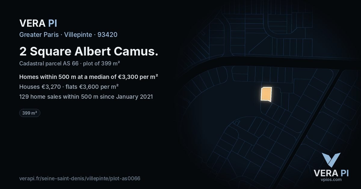 2 Square Albert Camus, Villepinte at night – the plot lit, the parcels around coloured by the prices near them