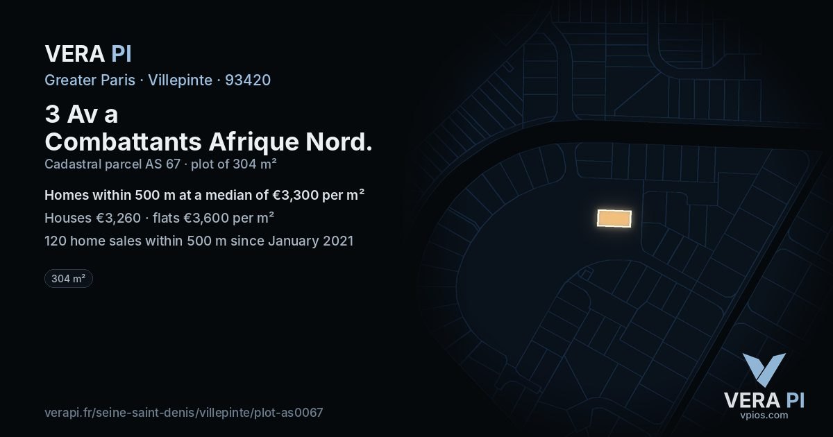 3 Av a Combattants Afrique Nord, Villepinte at night – the plot lit, the parcels around coloured by the prices near them
