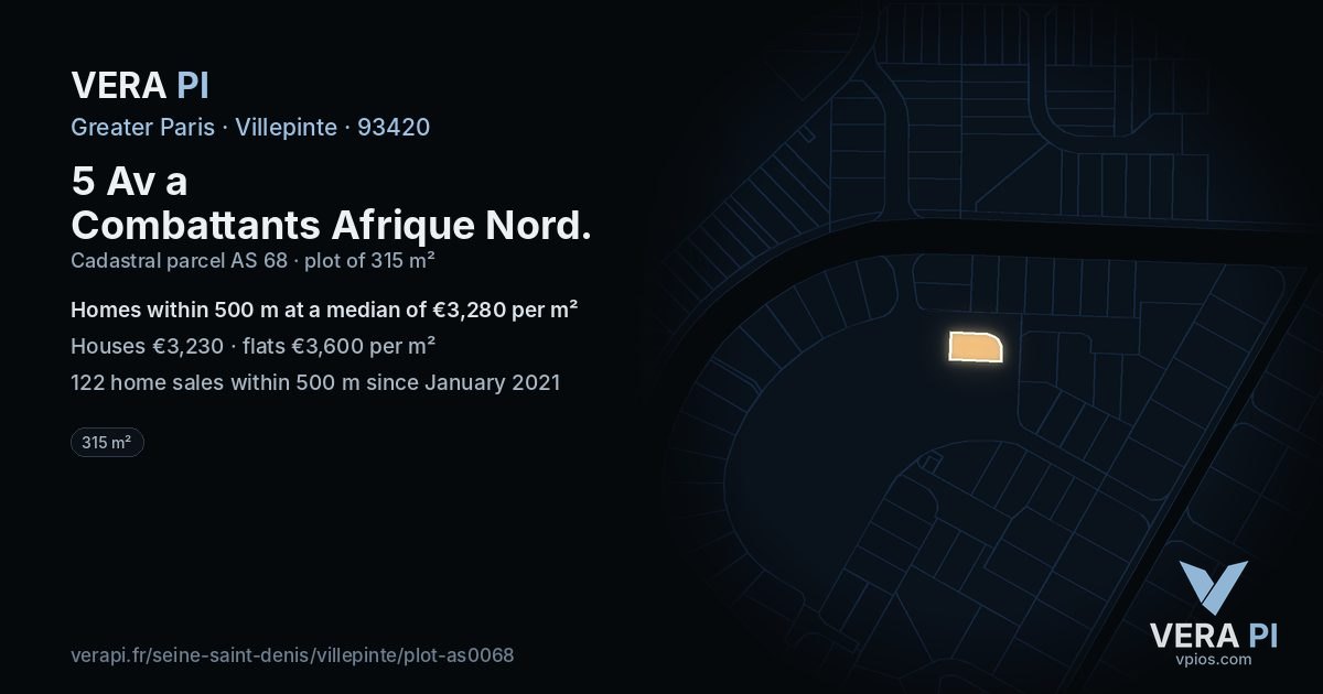 5 Av a Combattants Afrique Nord, Villepinte at night – the plot lit, the parcels around coloured by the prices near them