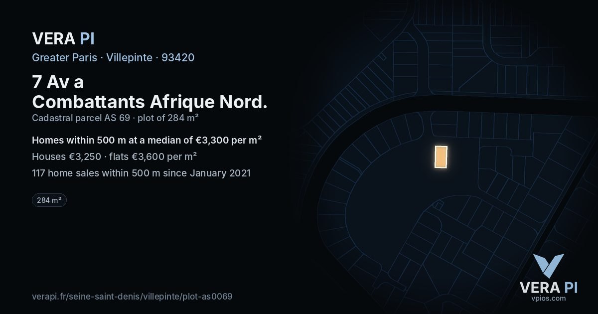 7 Av a Combattants Afrique Nord, Villepinte at night – the plot lit, the parcels around coloured by the prices near them