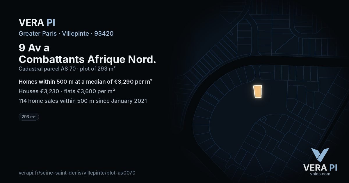9 Av a Combattants Afrique Nord, Villepinte at night – the plot lit, the parcels around coloured by the prices near them