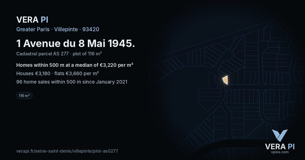 1 Avenue du 8 Mai 1945, Villepinte at night – the plot lit, the parcels around coloured by the prices near them