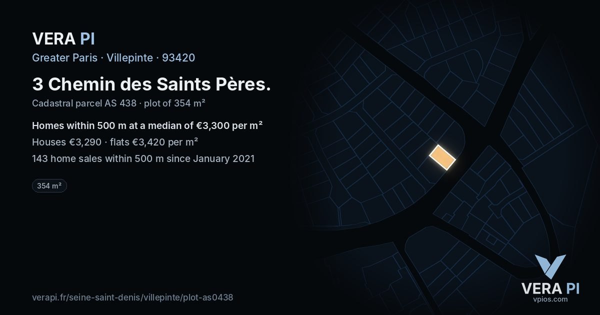 3 Chemin des Saints Pères, Villepinte at night – the plot lit, the parcels around coloured by the prices near them