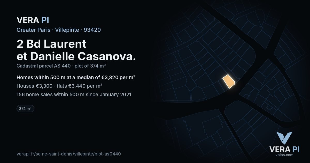 2 Bd Laurent et Danielle Casanova, Villepinte at night – the plot lit, the parcels around coloured by the prices near them