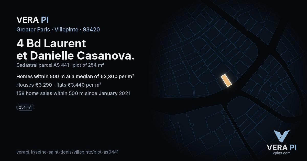 4 Bd Laurent et Danielle Casanova, Villepinte at night – the plot lit, the parcels around coloured by the prices near them