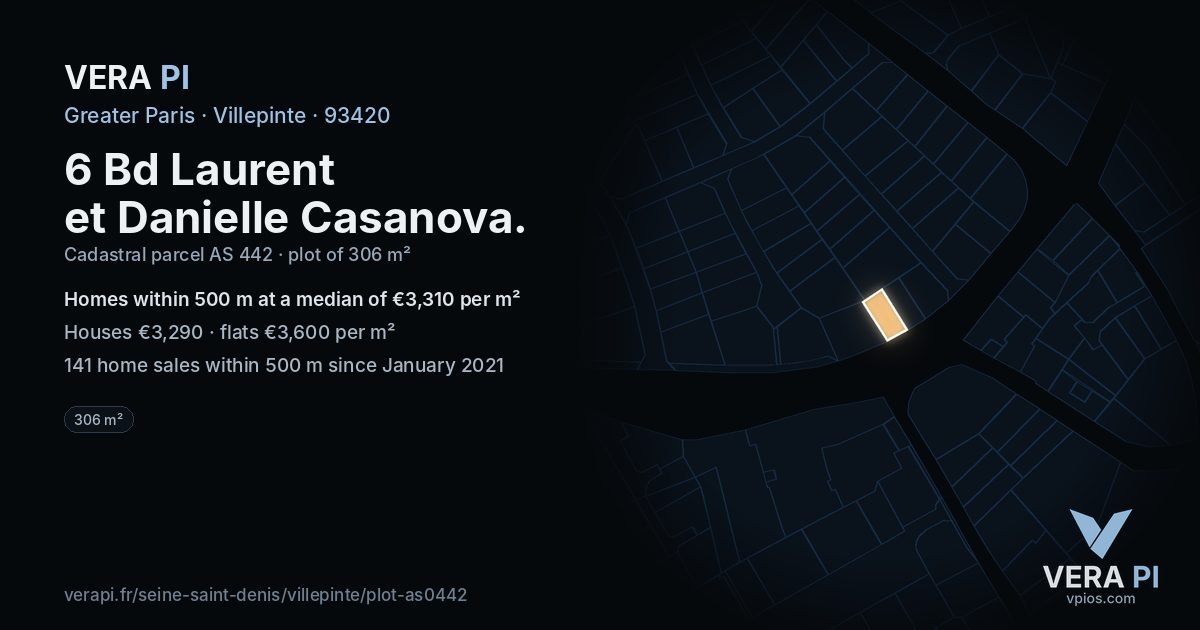 6 Bd Laurent et Danielle Casanova, Villepinte at night – the plot lit, the parcels around coloured by the prices near them