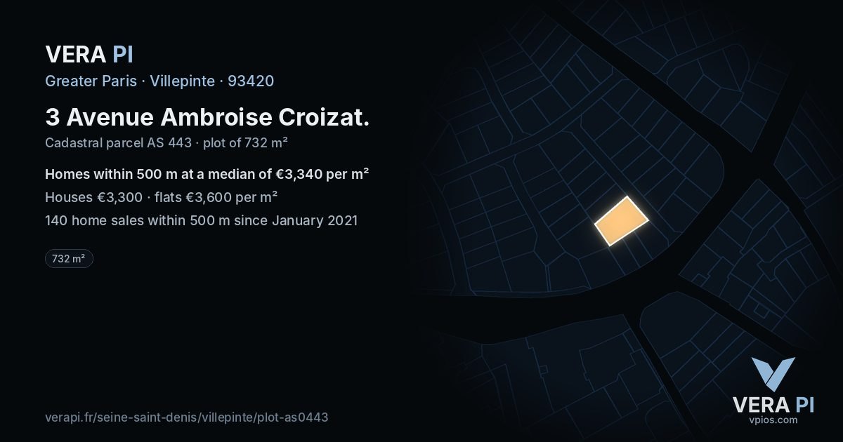 3 Avenue Ambroise Croizat, Villepinte at night – the plot lit, the parcels around coloured by the prices near them