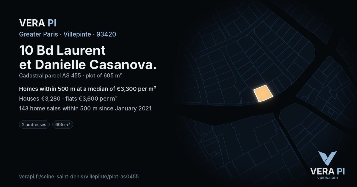 10 Bd Laurent et Danielle Casanova, Villepinte at night – the plot lit, the parcels around coloured by the prices near them
