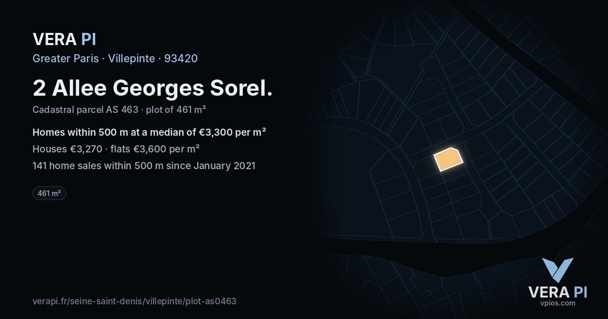 2 Allee Georges Sorel, Villepinte at night – the plot lit, the parcels around coloured by the prices near them
